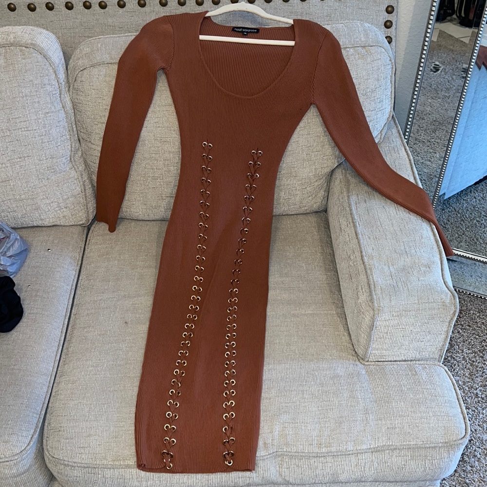 Naked wardrobe brown midi dress